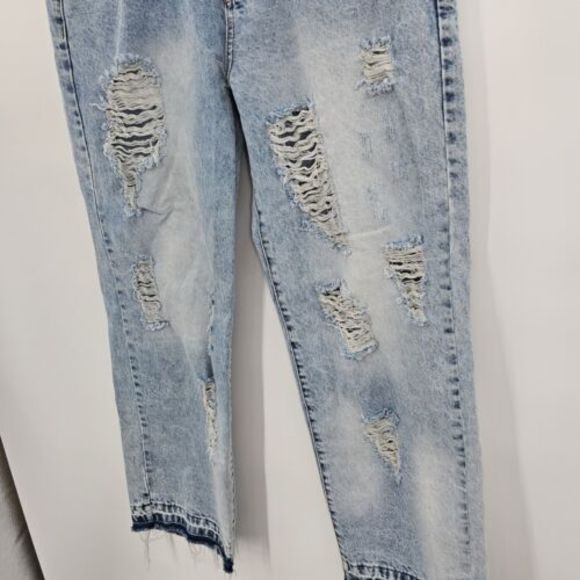 Shein Womens Size Medium Jeans Acid Wash Distressed Frayed Hem Zip Frayed Hem - Picture 5 of 10